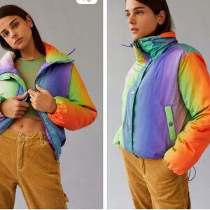 BDG Isla Lightweight Funnel Neck Puffer Jacket Women's Size XXS RAINBOW JACKET